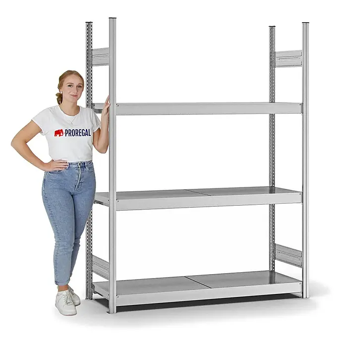 Proregal Schwerlastregal MAGNUS Stecksystem - H x B x T: 200 x 150 x 40 cm, Traglast pro Boden: 350 kg, Anzahl Böden: 3 Stk., Stecken, Verzinkt