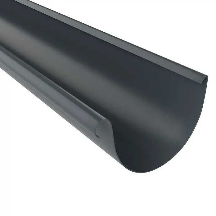 FunkeGruppe Dachrinne - Nennweite: 75 mm, Länge: 300 cm, Kunststoff, Anthrazit - Abbildung einer grauen Dachrinne, die Regenwasser ableitet und das Gebäude vor Feuchtigkeit schützt.