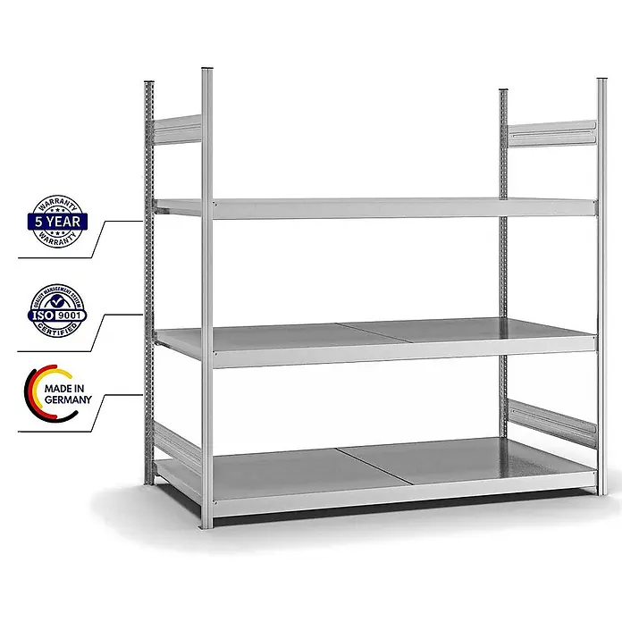 Proregal Schwerlastregal MAGNUS Stecksystem - H x B x T: 200 x 200 x 80 cm, Traglast pro Boden: 350 kg, Anzahl Böden: 3 Stk., Stecken, Verzinkt