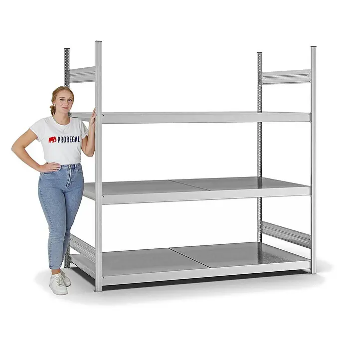 Proregal Schwerlastregal MAGNUS Stecksystem - H x B x T: 200 x 200 x 80 cm, Traglast pro Boden: 350 kg, Anzahl Böden: 3 Stk., Stecken, Verzinkt