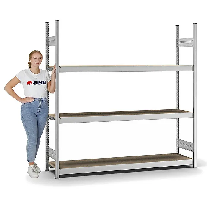 Proregal Schwerlastregal MAGNUS Stecksystem - H x B x T: 200 x 200 x 40 cm, Traglast pro Boden: 350 kg, Anzahl Böden: 3 Stk., Stecken, Verzinkt