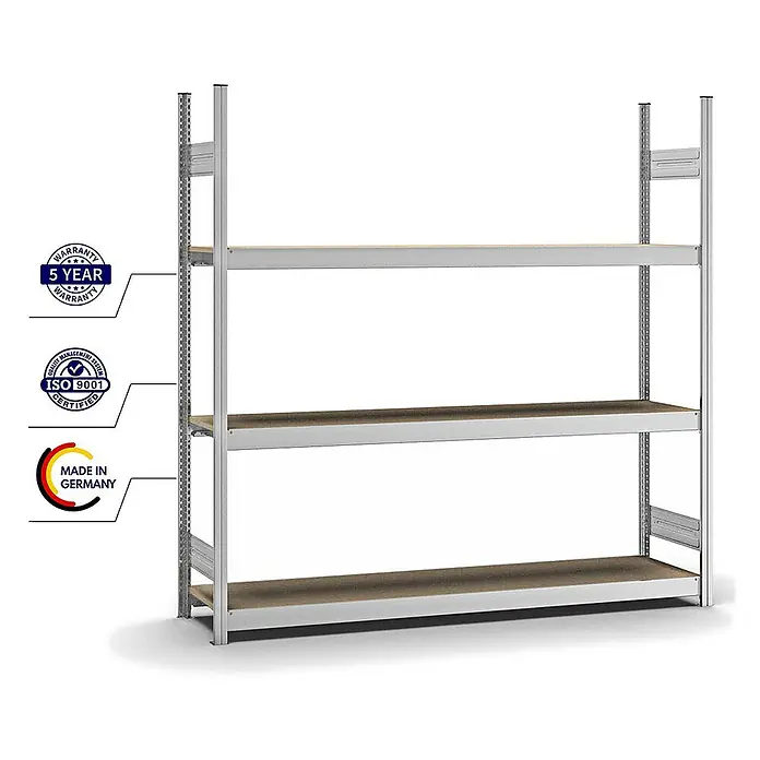 Proregal Schwerlastregal MAGNUS Stecksystem - H x B x T: 200 x 200 x 40 cm, Traglast pro Boden: 350 kg, Anzahl Böden: 3 Stk., Stecken, Verzinkt