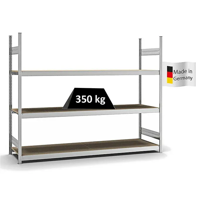 Proregal Schwerlastregal MAGNUS Stecksystem - H x B x T: 200 x 250 x 60 cm, Traglast pro Boden: 350 kg, Anzahl Böden: 3 Stk., Stecken, Verzinkt