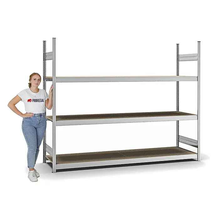 Proregal Schwerlastregal MAGNUS Stecksystem - H x B x T: 200 x 250 x 60 cm, Traglast pro Boden: 350 kg, Anzahl Böden: 3 Stk., Stecken, Verzinkt