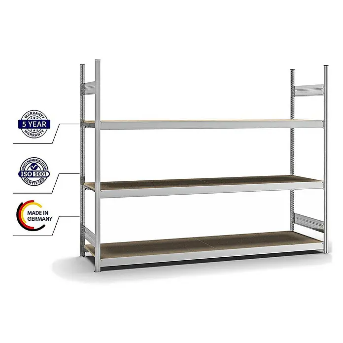Proregal Schwerlastregal MAGNUS Stecksystem - H x B x T: 200 x 250 x 60 cm, Traglast pro Boden: 350 kg, Anzahl Böden: 3 Stk., Stecken, Verzinkt