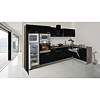 Respekta Winkelküche Oliver (B x T: 340 x 172 cm, Schwarz, Mit Elektrogeräten)