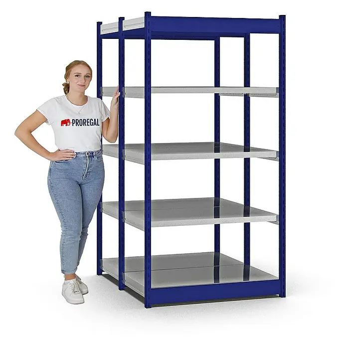 Proregal Schwerlastregal MAGNUS Vierkant-Profil Stecksystem - H x B x T: 200 x 102,5 x 50 cm, Traglast pro Boden: 200 kg, Anzahl Böden: 10 Stk., Stecken, Enzianblau/Verzinkt