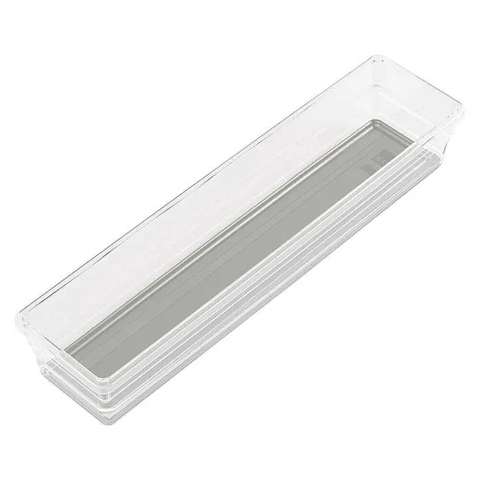 Sistemo Schubladeneinsatz - 30 x 7,5 x 5 cm, Transparent, Kunststoff - Klarer Schubladen-Organizer mit grauem Boden für die Organisation von Büroartikeln oder Küchenutensilien. Ideal für Ordnung.