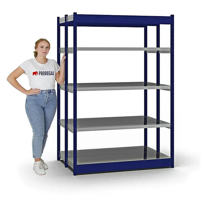 Proregal Schwerlastregal MAGNUS Vierkant-Profil Stecksystem - H x B x T: 200 x 132,5 x 40 cm, Traglast pro Boden: 200 kg, Anzahl Böden: 10 Stk., Stecken, Enzianblau/Verzinkt