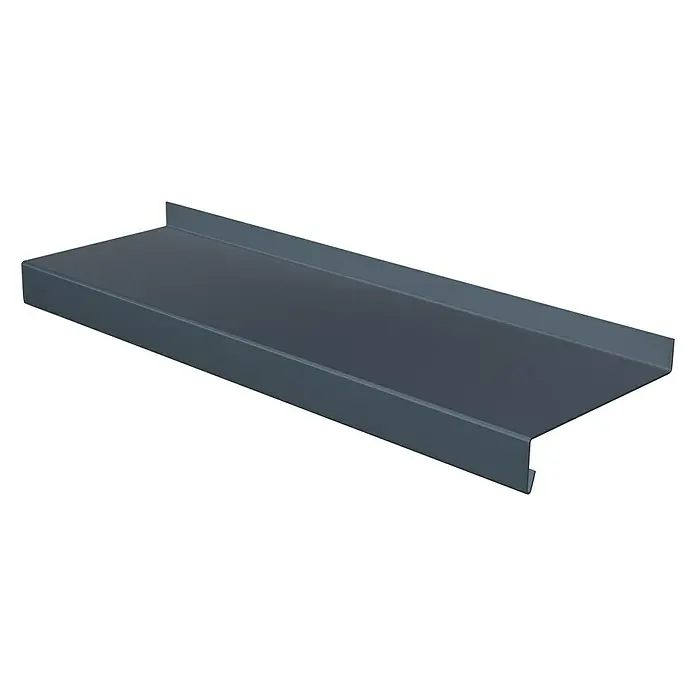 Sarei Fensterbank nach Maß - L x B: 300 x 11 cm, Aluminium, Anthrazit - Graue Fensterbank aus Metall mit einer schmalen Kante auf der Rückseite und einem hervorstehenden Rand an der Vorderseite.