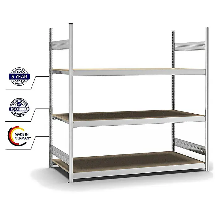 Proregal Schwerlastregal MAGNUS Stecksystem - H x B x T: 200 x 200 x 80 cm, Traglast pro Boden: 350 kg, Anzahl Böden: 3 Stk., Stecken, Verzinkt