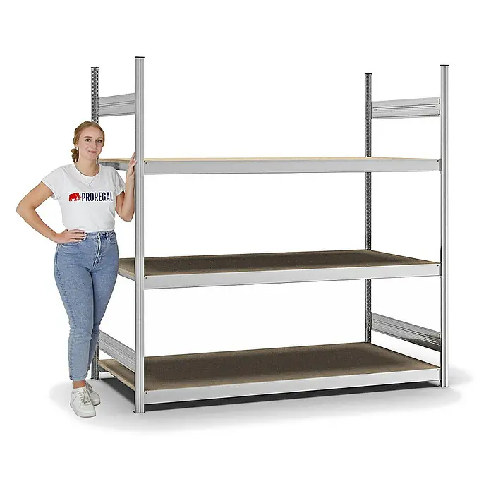 Proregal Schwerlastregal MAGNUS Stecksystem - H x B x T: 200 x 200 x 80 cm, Traglast pro Boden: 350 kg, Anzahl Böden: 3 Stk., Stecken, Verzinkt