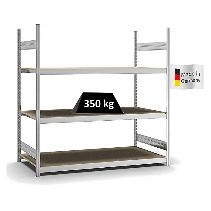 Proregal Schwerlastregal MAGNUS Stecksystem - H x B x T: 200 x 200 x 80 cm, Traglast pro Boden: 350 kg, Anzahl Böden: 3 Stk., Stecken, Verzinkt