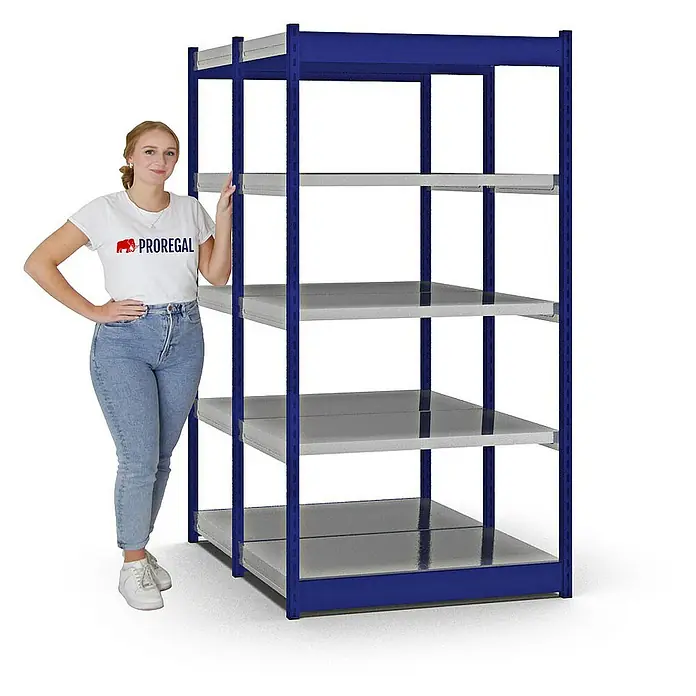 Proregal Schwerlastregal MAGNUS Vierkant-Profil Stecksystem - H x B x T: 200 x 102,5 x 60 cm, Traglast pro Boden: 200 kg, Anzahl Böden: 10 Stk., Stecken, Enzianblau/Verzinkt