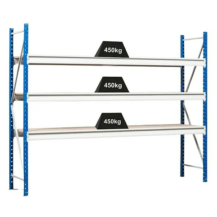 Proregal Schwerlastregal Weitspannregal MAXIMUS Pro - H x B x T: 200 x 275 x 60 cm, Traglast pro Boden: 450 kg, Anzahl Böden: 4 Stk., Stecken, Lichtblau/Lichtgrau