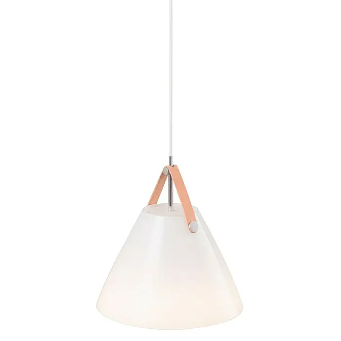 Nordlux Strap Lámpara colgante redonda - 60 W, Ø x Al: 27 x 27 cm, Opal, E27 - Elegante lámpara colgante con pantalla blanca y detalles de cuero. La lámpara proporciona una luz suave y es un atractivo adorno.