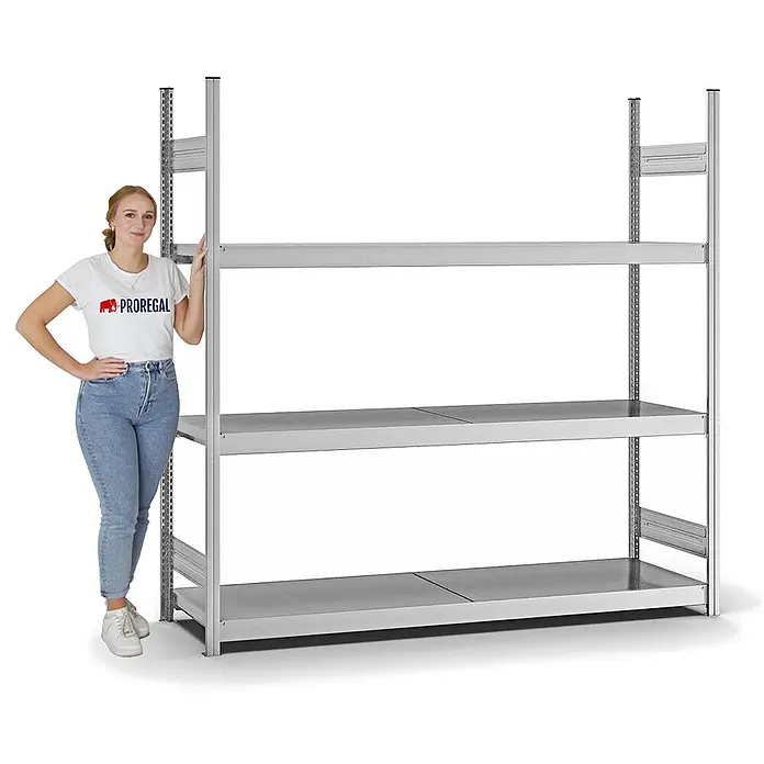 Proregal Schwerlastregal MAGNUS Stecksystem - H x B x T: 200 x 200 x 50 cm, Traglast pro Boden: 350 kg, Anzahl Böden: 3 Stk., Stecken, Verzinkt