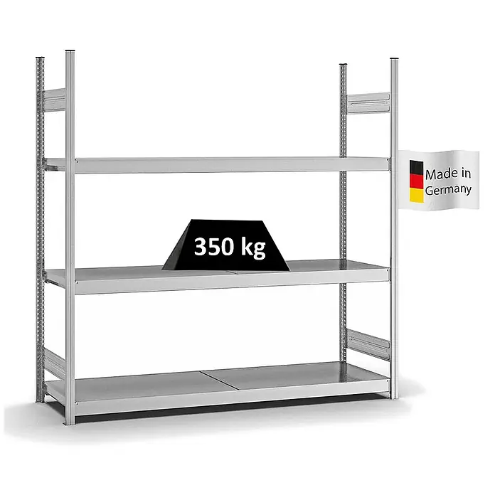 Proregal Schwerlastregal MAGNUS Stecksystem - H x B x T: 200 x 200 x 50 cm, Traglast pro Boden: 350 kg, Anzahl Böden: 3 Stk., Stecken, Verzinkt