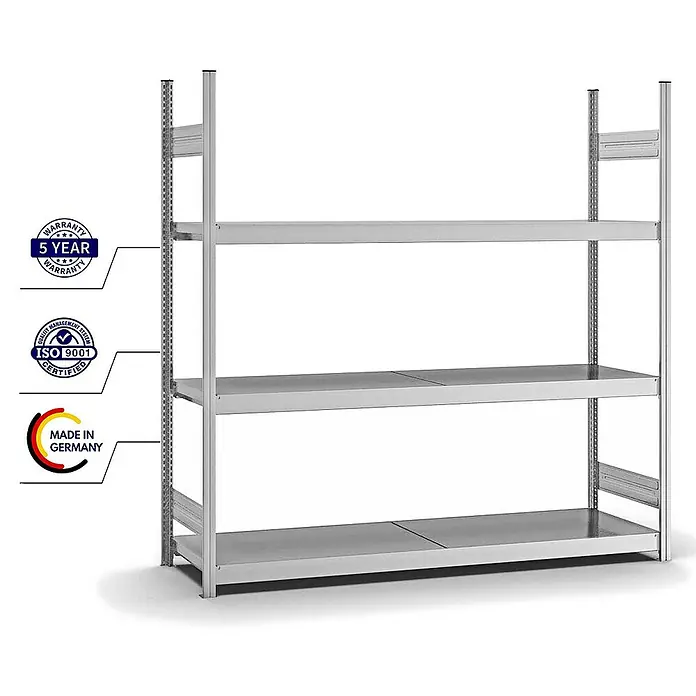 Proregal Schwerlastregal MAGNUS Stecksystem - H x B x T: 200 x 200 x 50 cm, Traglast pro Boden: 350 kg, Anzahl Böden: 3 Stk., Stecken, Verzinkt