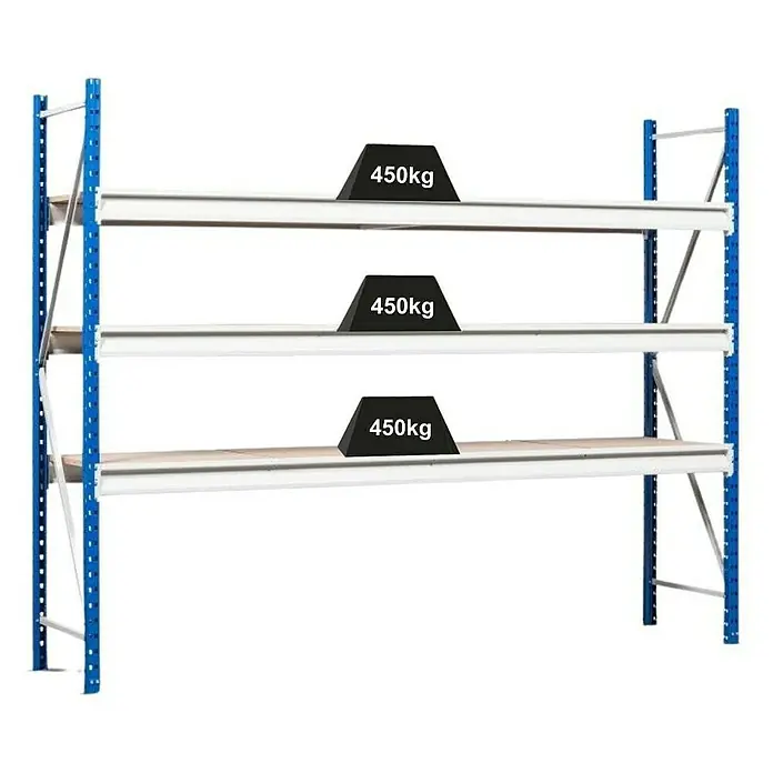 Proregal Schwerlastregal Weitspannregal MAXIMUS Pro - H x B x T: 200 x 275 x 60 cm, Traglast pro Boden: 450 kg, Anzahl Böden: 3 Stk., Stecken, Lichtblau/Lichtgrau