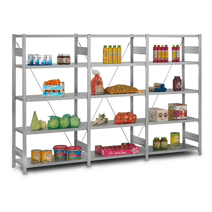 Proregal Schwerlastregal MAGNUS Stecksystem Edelstahl - H x B x T: 175 x 100 x 30 cm, Traglast pro Boden: 200 kg, Anzahl Böden: 5 Stk., Stecken, Edelstahl