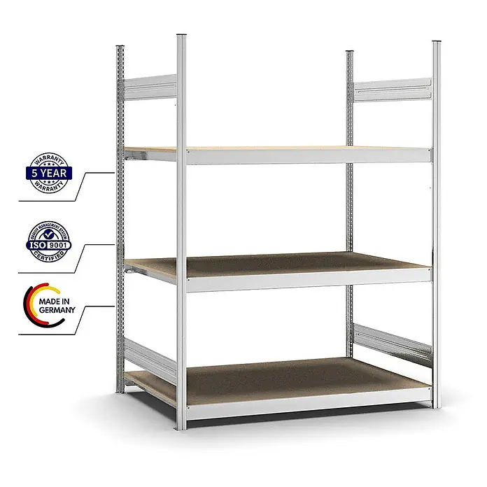 Proregal Schwerlastregal MAGNUS Stecksystem - H x B x T: 200 x 150 x 80 cm, Traglast pro Boden: 350 kg, Anzahl Böden: 3 Stk., Stecken, Verzinkt