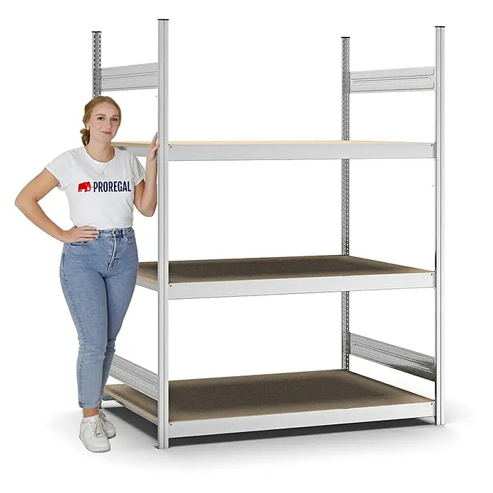 Proregal Schwerlastregal MAGNUS Stecksystem - H x B x T: 200 x 150 x 80 cm, Traglast pro Boden: 350 kg, Anzahl Böden: 3 Stk., Stecken, Verzinkt