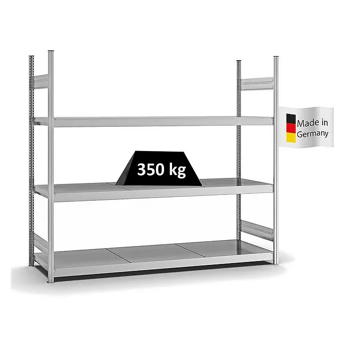 Proregal Schwerlastregal MAGNUS Stecksystem - H x B x T: 200 x 225 x 60 cm, Traglast pro Boden: 350 kg, Anzahl Böden: 3 Stk., Stecken, Verzinkt