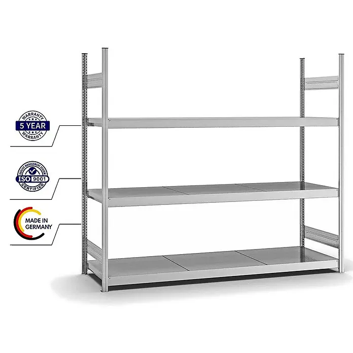 Proregal Schwerlastregal MAGNUS Stecksystem - H x B x T: 200 x 225 x 60 cm, Traglast pro Boden: 350 kg, Anzahl Böden: 3 Stk., Stecken, Verzinkt