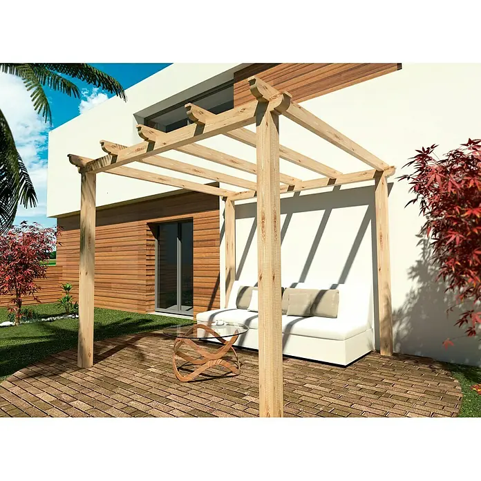 Pérgola estándar Classic - L x An: 300 x 300 cm - Pérgola de madera con muebles de salón al aire libre. Ideal para horas acogedoras en el jardín o en la terraza. Diseño elegante con un toque moderno.