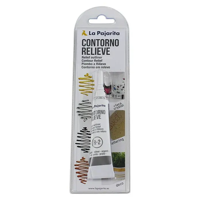La Pajarita Pintura Contorno relieve - Plateado, 20 ml - Delineador de relieve La Pajarita: Contornos de relieve plateados para proyectos creativos y adornos detallados.