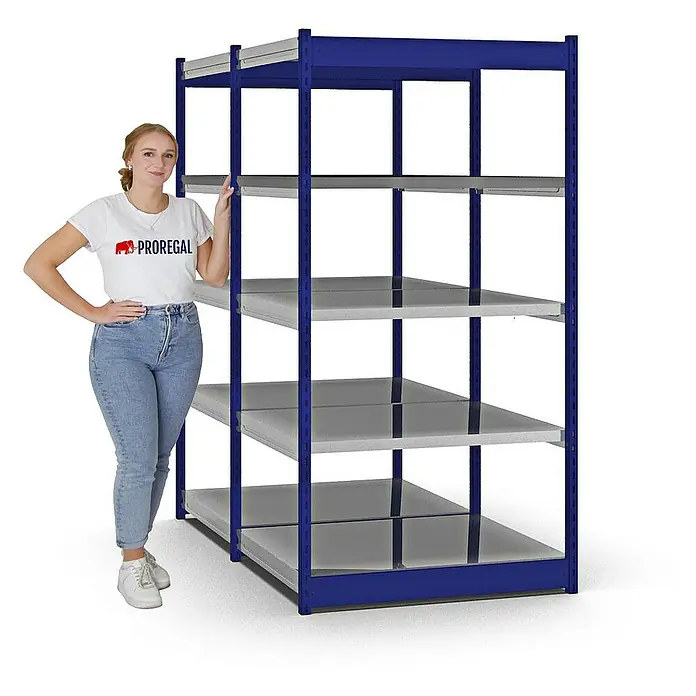 Proregal Schwerlastregal MAGNUS Vierkant-Profil Stecksystem - H x B x T: 200 x 102,5 x 80 cm, Traglast pro Boden: 200 kg, Anzahl Böden: 10 Stk., Stecken, Enzianblau/Verzinkt