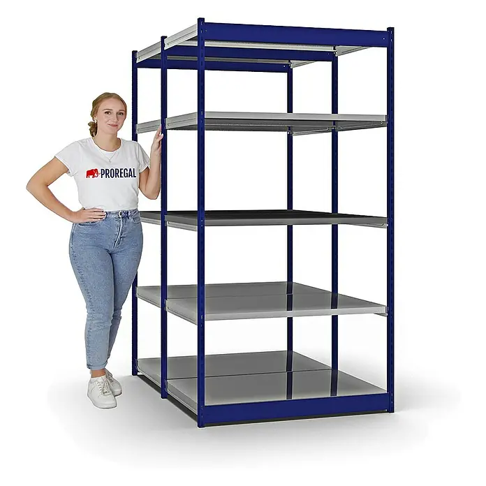 Proregal Schwerlastregal MAGNUS Vierkant-Profil Stecksystem - H x B x T: 200 x 132,5 x 80 cm, Traglast pro Boden: 200 kg, Anzahl Böden: 10 Stk., Stecken, Enzianblau/Verzinkt