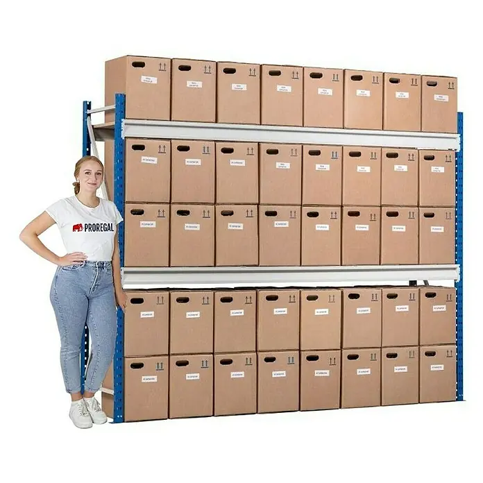 Proregal Schwerlastregal Weitspannregal MAXIMUS Pro - H x B x T: 200 x 200 x 120 cm, Traglast pro Boden: 690 kg, Anzahl Böden: 3 Stk., Stecken, Lichtblau/Lichtgrau