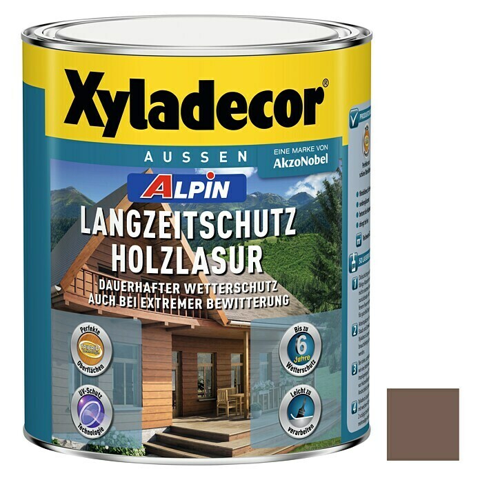 Xyladecor Langzeitschutz-Holzlasur Alpin (Nussbaum, 1 l, Seidenglänzend, Lösemittelbasiert)