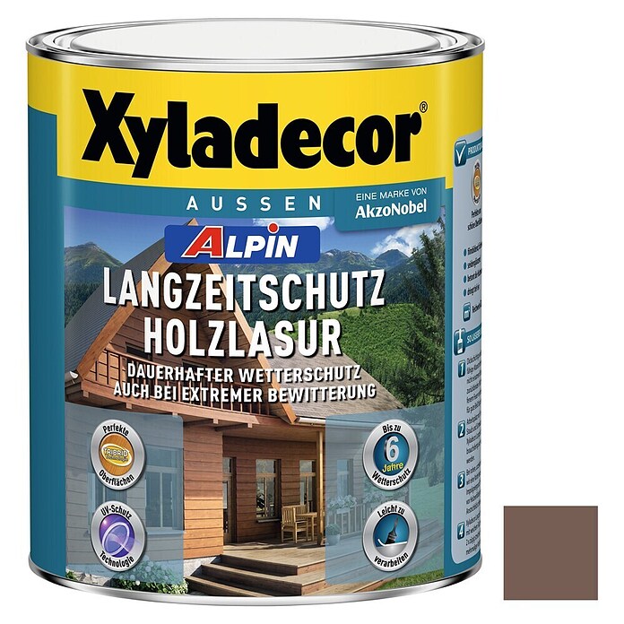 Xyladecor Langzeitschutz-Holzlasur Alpin (Nussbaum, 1 l, Seidenglänzend, Lösemittelbasiert)