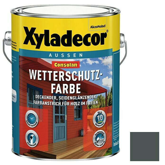 Xyladecor Wetterschutzfarbe Consolan (Schiefer, Seidenglänzend, 2,5 l, Wasserbasiert)