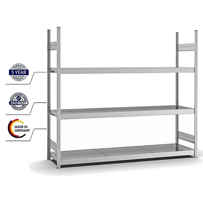 Proregal Schwerlastregal MAGNUS Stecksystem - H x B x T: 200 x 225 x 50 cm, Traglast pro Boden: 350 kg, Anzahl Böden: 3 Stk., Stecken, Verzinkt