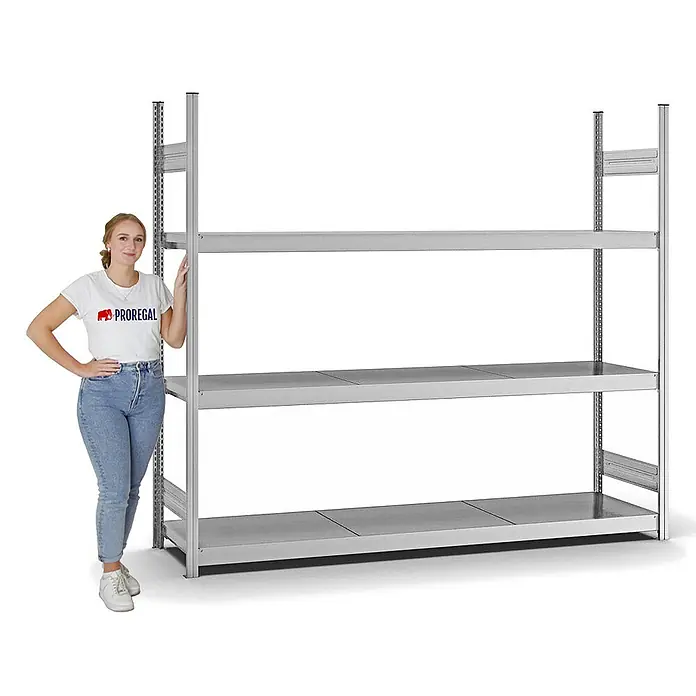 Proregal Schwerlastregal MAGNUS Stecksystem - H x B x T: 200 x 225 x 50 cm, Traglast pro Boden: 350 kg, Anzahl Böden: 3 Stk., Stecken, Verzinkt