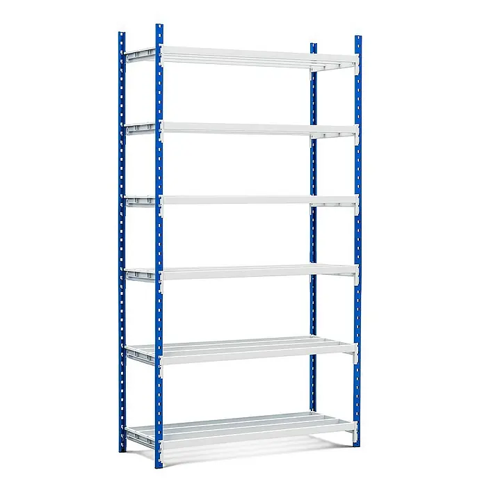 Proregal Schwerlastregal MAXIMUS Pro - H x B x T: 260 x 125 x 80 cm, Traglast pro Boden: 278 kg, Anzahl Böden: 6 Stk., Stecken, Lichtblau/Lichtgrau