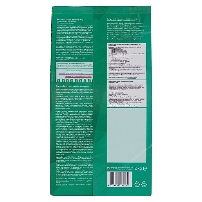 Gardol Nachsaat-Rasen Flächenerneuerung (2 kg, Saatgut ausreichend für: 120 m²) | BAUHAUS