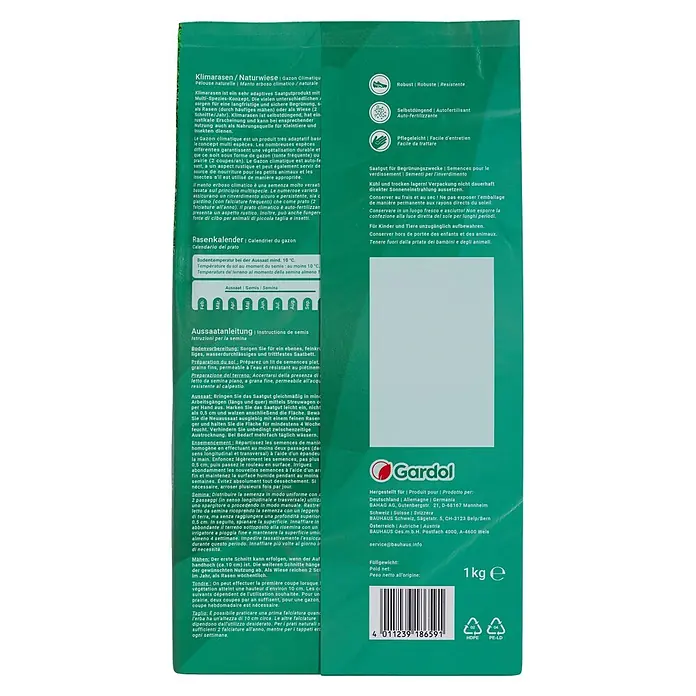 Gardol Rasensamen Klimarasen Naturwiese - 1 kg, Saatgut ausreichend für: 50 m² - Samenpackung für Klimarasen/Naturwiese von Gardol, ideal für eine robuste, pflegeleichte und selbstversorgende Grünfläche.