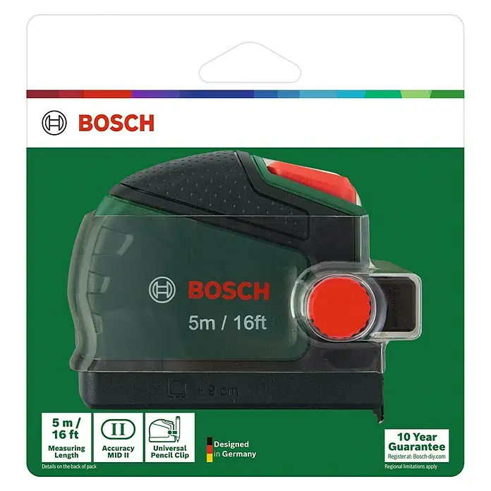 Bosch Bandmaß - 2 m - Bosch 5m/16ft Messrad: Kompaktes Design, präzise Messungen bis zu 5m/16ft, ideal für Handwerker und Heimwerker. Mit Universal-Bleistiftclip.
