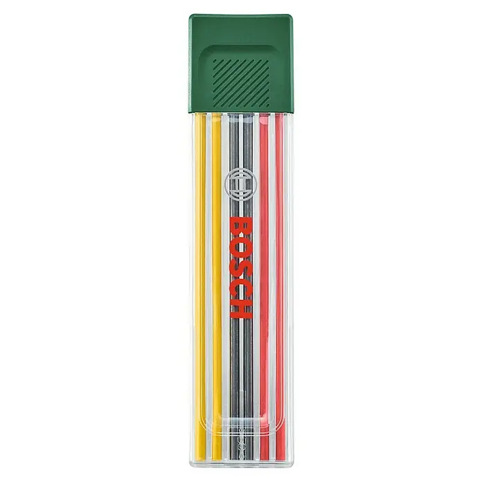 Bosch Ersatzminen Multicolor - 6 Stk. - Abgebildet ist ein Sortiment an Minen in einer transparenten Kunststoffverpackung der Marke Bosch, ideal für Bauanwendungen.