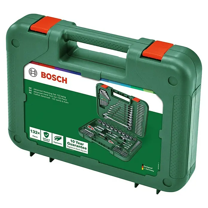 Bosch Werkzeugkoffer Fastening Set 2 - 132 -tlg. - Der grüne Bosch Werkzeugkoffer mit 132 Teilen, ideal für Handwerker und Heimwerker, bietet eine 10-Jahres-Garantie und ist robust.