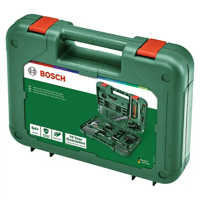 Bosch Werkzeugkoffer Advanced V2 - 64 -tlg. - Werkzeugkoffer mit 64-teiligem Bosch Advanced Hand Tool Set mit robustem und ergonomischem Design.