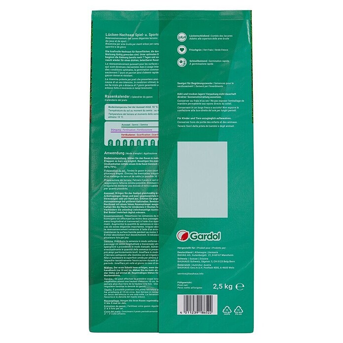 Gardol Nachsaat-Rasen Spiel- & Sprot (2,5 kg, Saatgut ausreichend für: 150 m²) | BAUHAUS