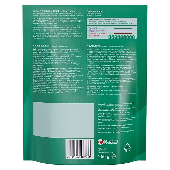 Gardol Nachsaat-Rasen Spiel- & Sprot (0,25 kg, Saatgut ausreichend für: 15 m²) | BAUHAUS