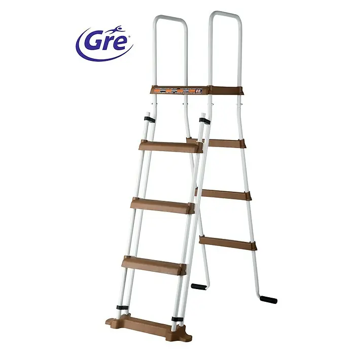 Gre Piscina de acero desmontable Mauritius - L x An x Al: 610 x 375 x 132 cm, Marrón claro, 23.281 l - Escalera para piscina GRE con peldaños antideslizantes para una entrada y salida segura. Diseño duradero para fácil acceso a la piscina.