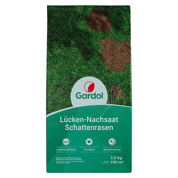 Gardol Nachsaat-Rasen Schatten - 2,5 kg, Saatgut ausreichend für: 150 m² - Gardol Schattenrasen: Nachsaat für dichte, grüne Rasenflächen an schattigen Standorten. Füllt Lücken schnell und zuverlässig.